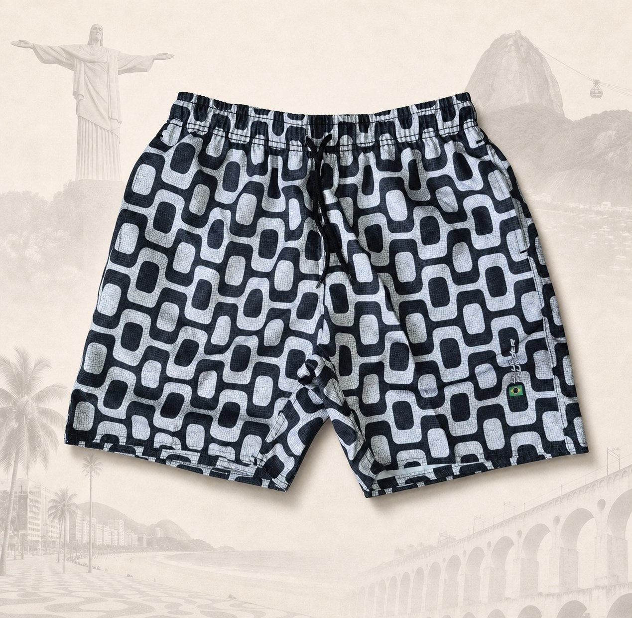 Short Calçadão P&B — fundo claro do Rio