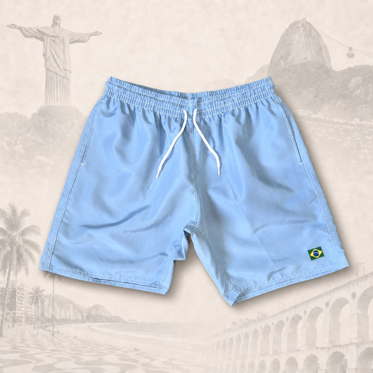 Short Essential Azul Sky — fundo claro do Rio