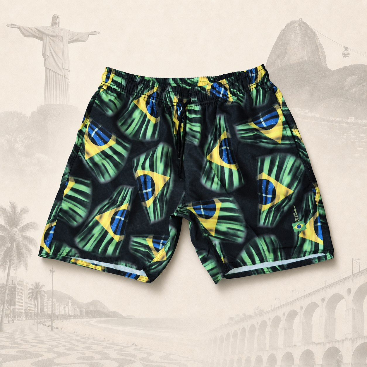 Short Brasil Black Flags — fundo claro do Rio