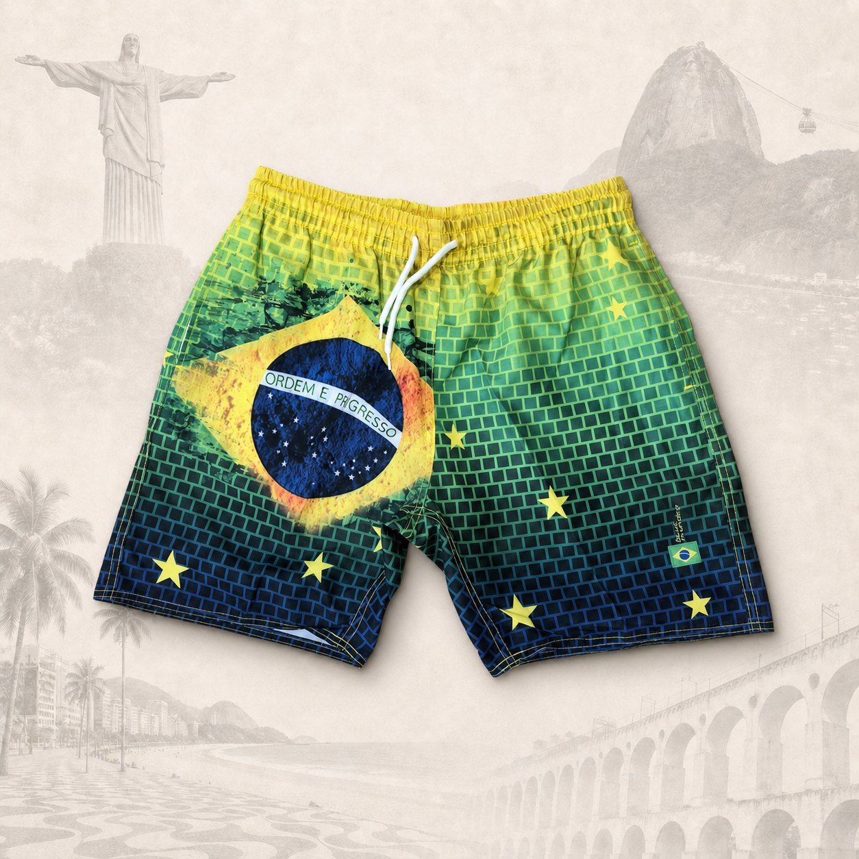 Short Brasil Muralha — fundo claro do Rio