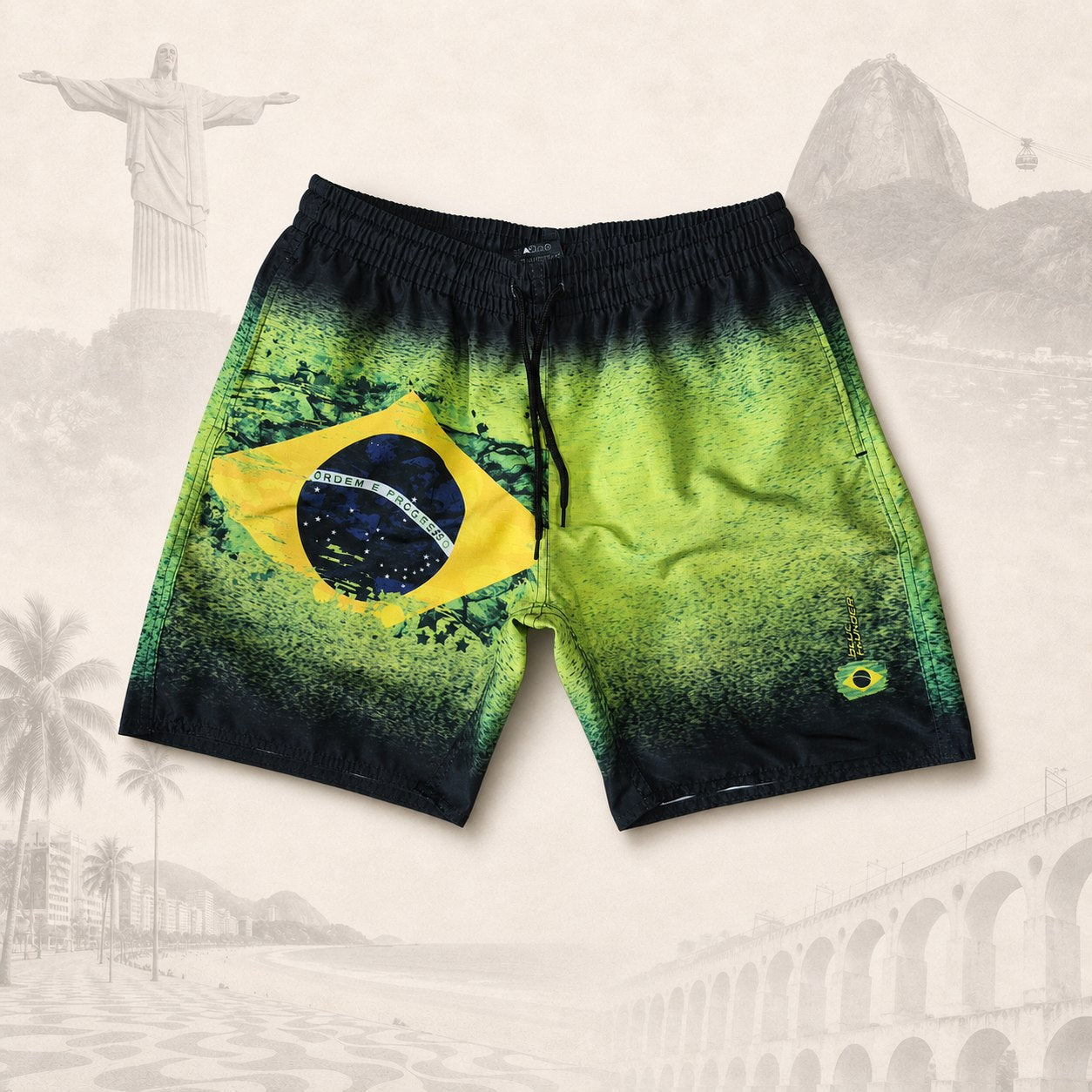 Short Brasil Neon Fade — fundo claro do Rio