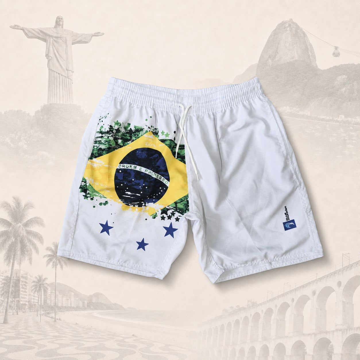 Short Brasil Splash Branco — fundo claro do Rio